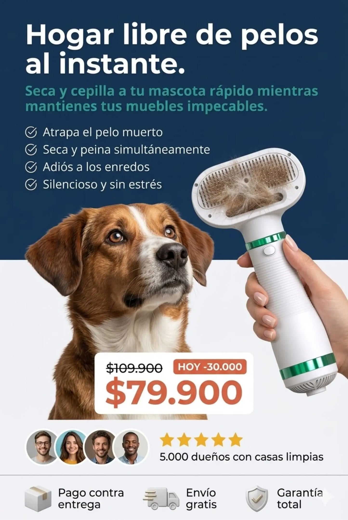 Secador y Peine Antienredos para Perros y Gatos