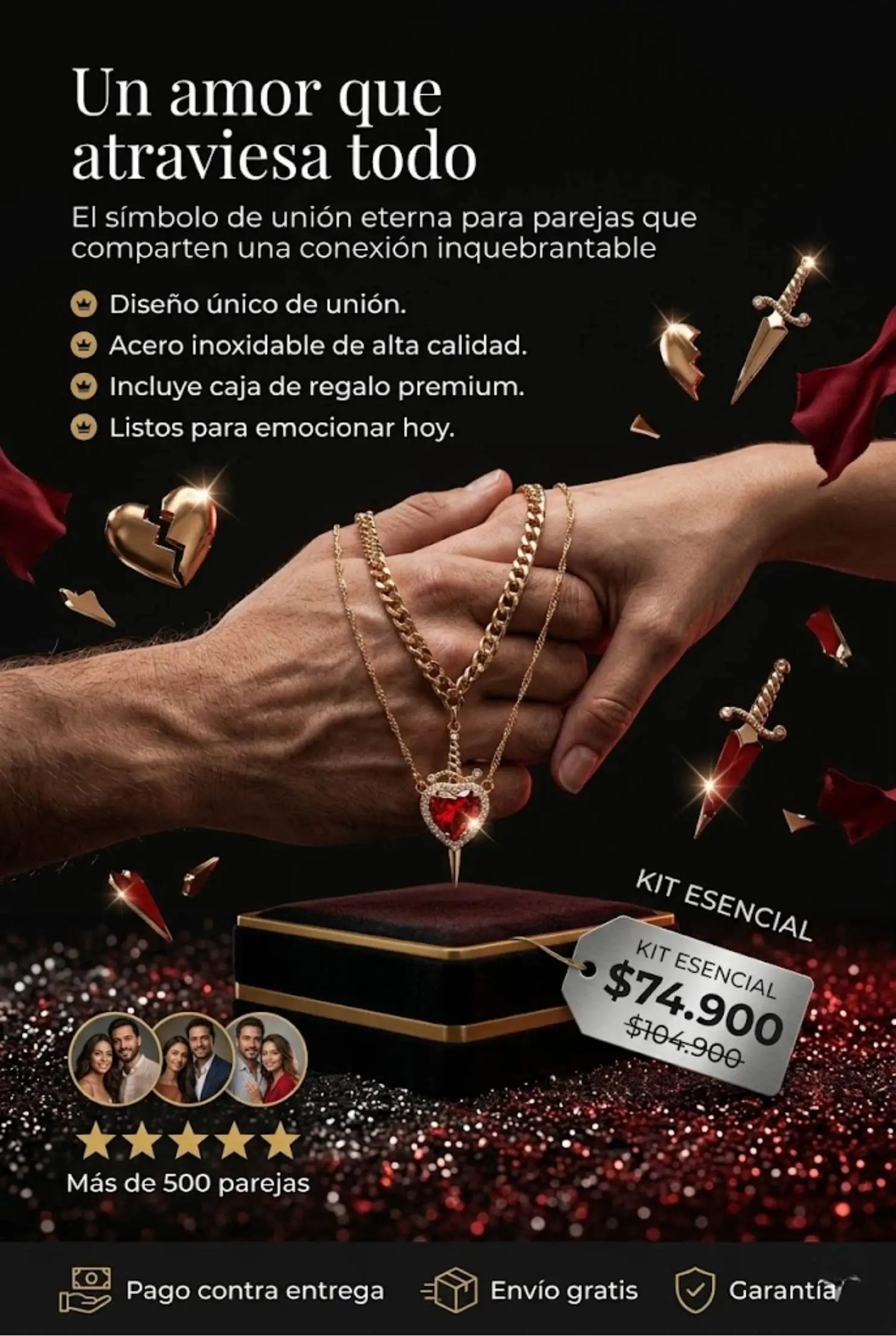Dúo de Collares Corazón y Daga: "Un Amor que Atraviesa Todo