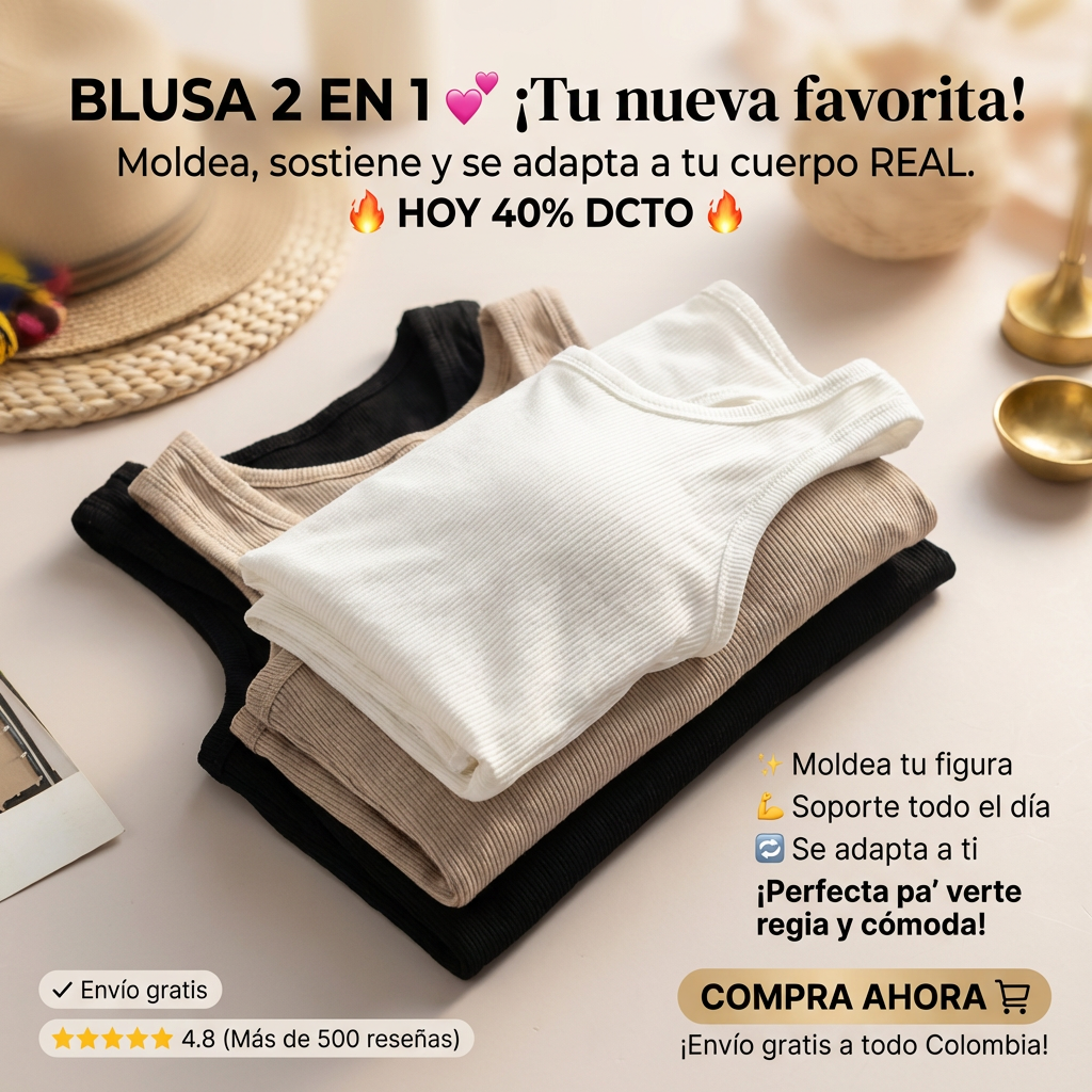 BLUSA 2 EN 1 💕 Moldea, sostiene y se adapta a tu cuerpo REAL 🔥 HOY con 40% DCTO 🔥